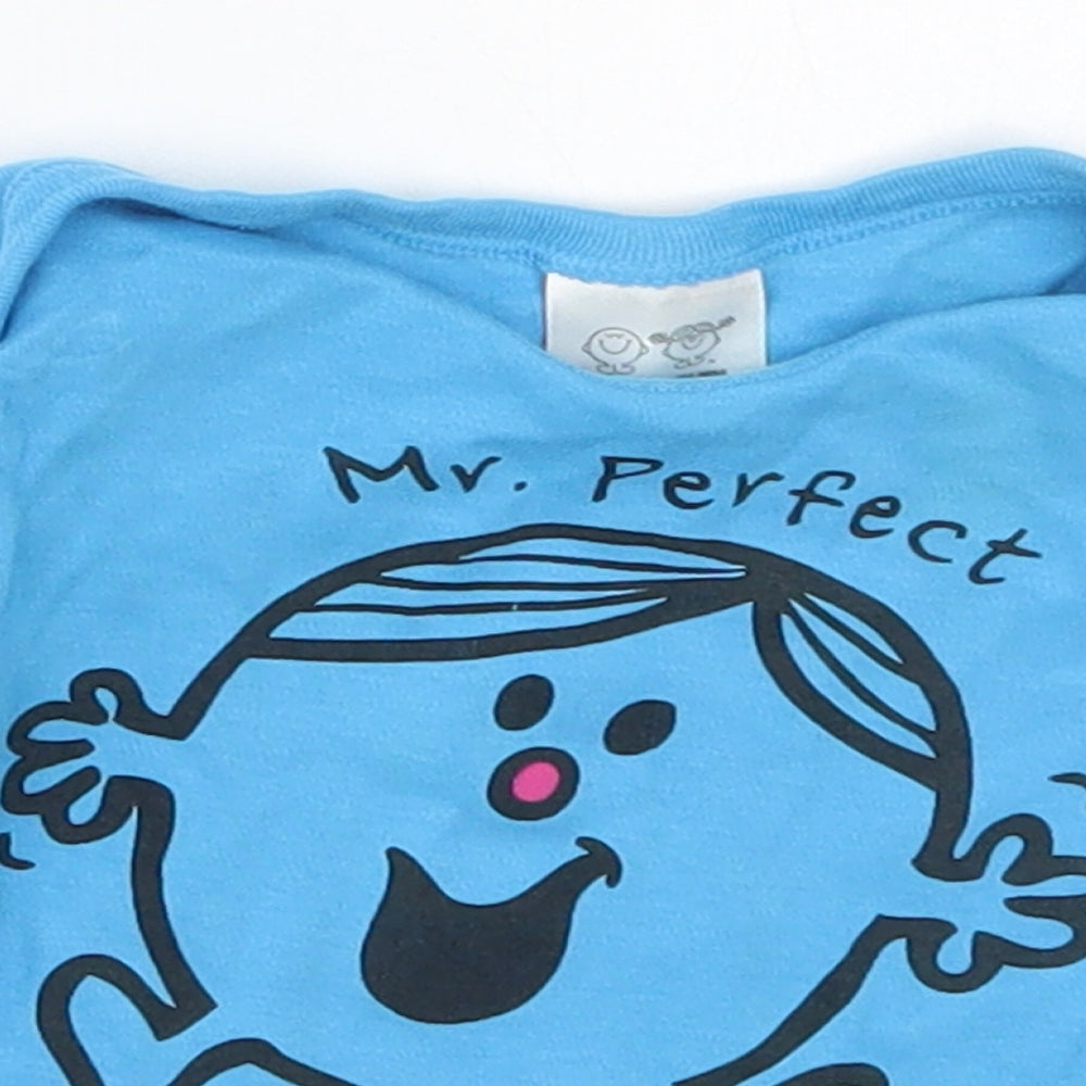 Tesco Boys Blue  Cotton Basic T-Shirt Size 0-3 Months Round Neck Pullover - Mr Perfect Just Like Daddy