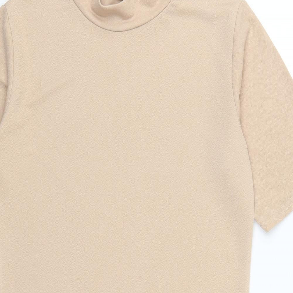 Cameo Rose Womens Beige  Polyester Basic T-Shirt Size 10 Mock Neck
