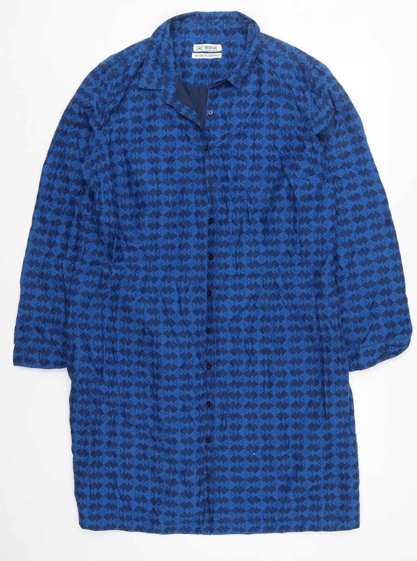 Seasalt Womens Blue Geometric Cotton Shirt Dress  Size 16  Collared Button