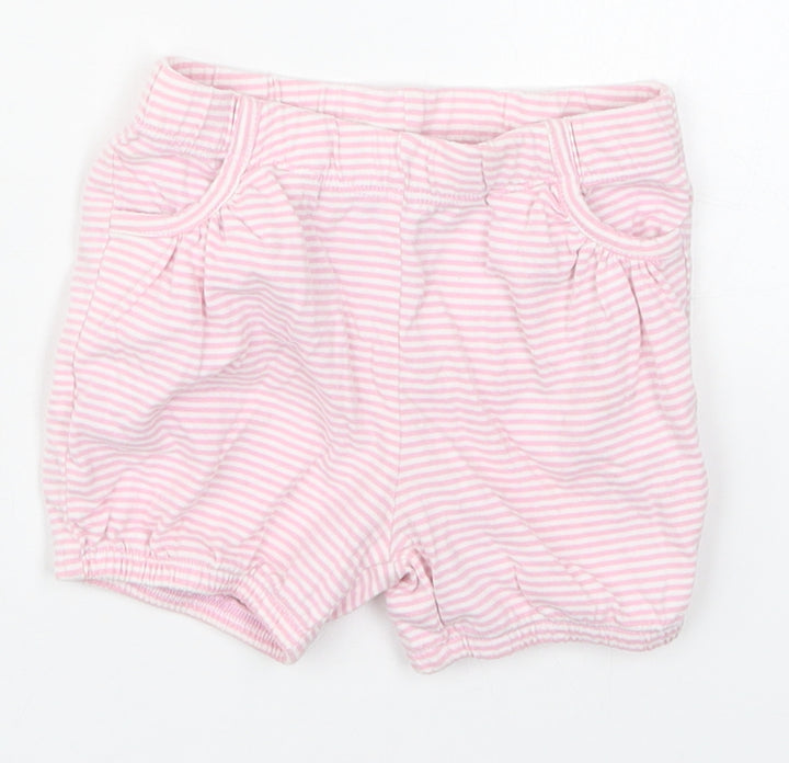 John Lewis Girls Pink Striped Cotton Cropped Trousers Size 3-6 Months - Sweat Shorts