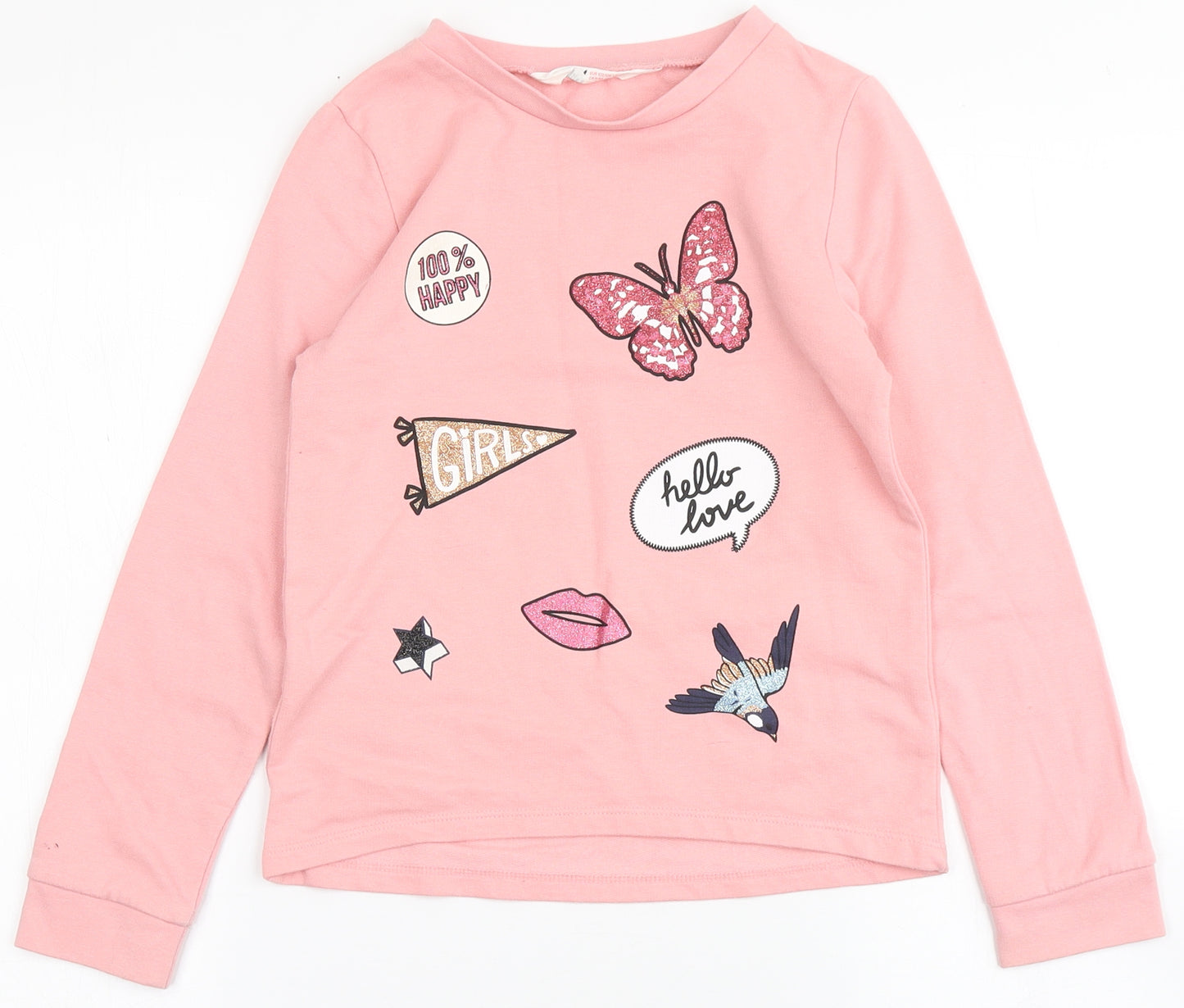 H&M Girls Pink  Cotton Pullover Sweatshirt Size 6-7 Years   - Butterfly
