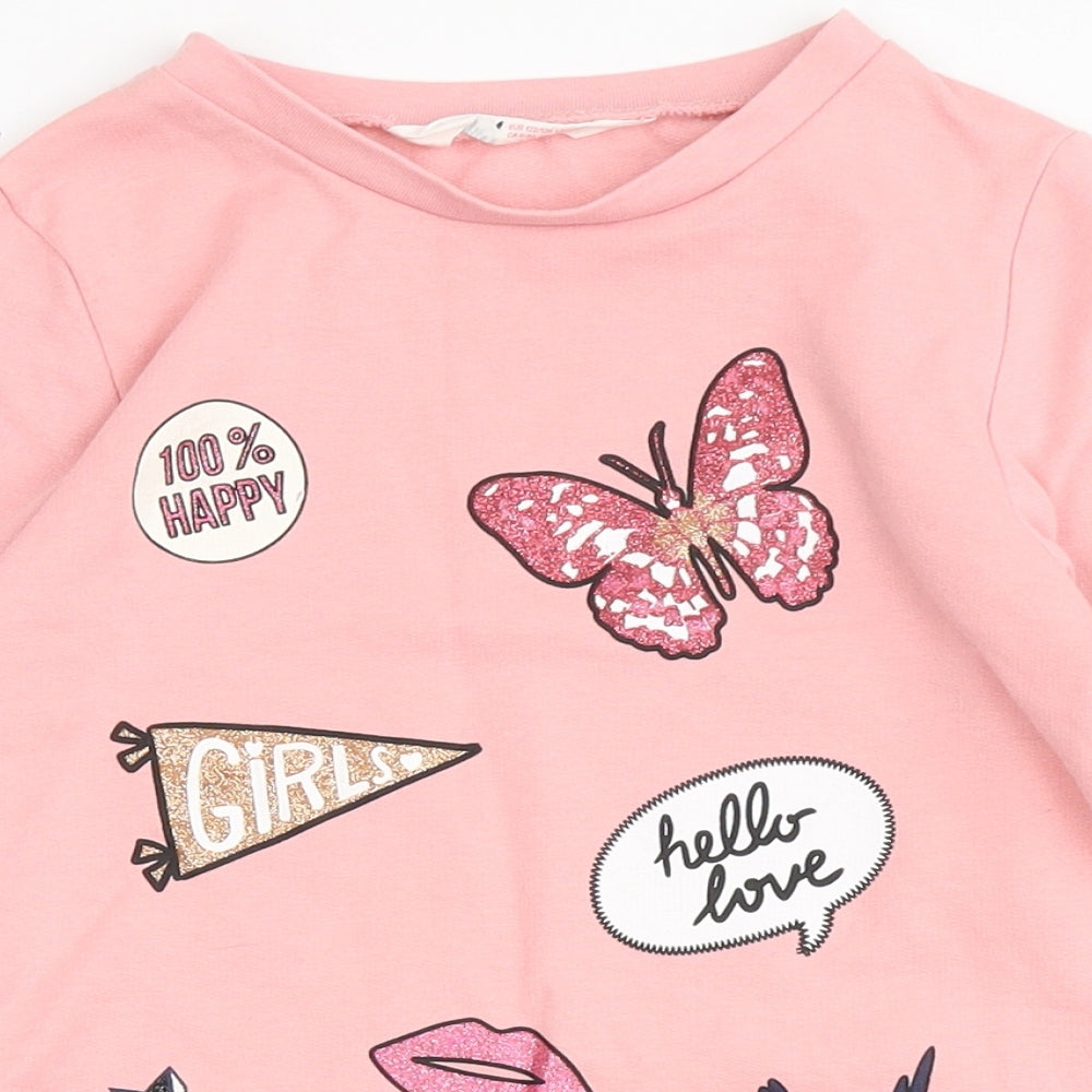 H&M Girls Pink  Cotton Pullover Sweatshirt Size 6-7 Years   - Butterfly