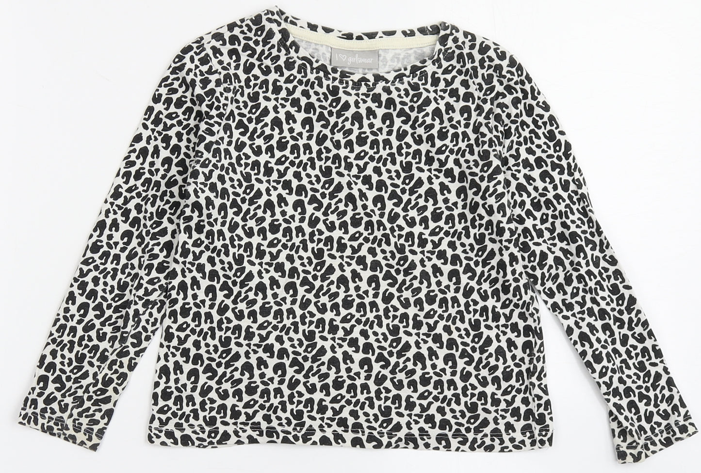 Matalan Girls Ivory Animal Print 100% Cotton Basic T-Shirt Size 4 Years Round Neck
