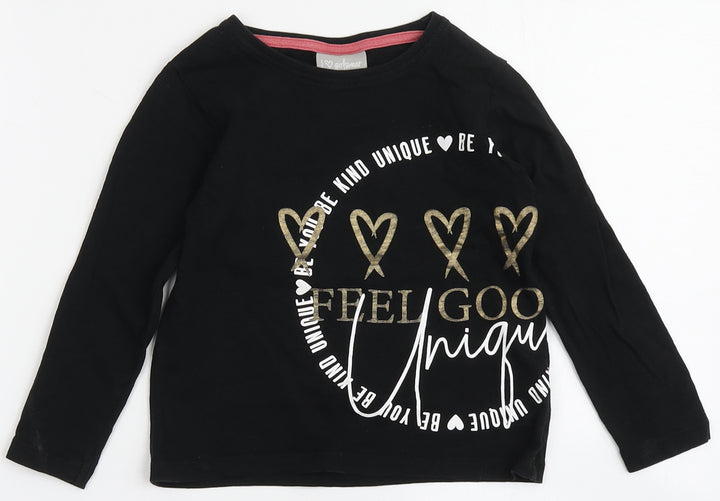 Matalan Girls Black 100% Cotton Basic T-Shirt Size 4 Years Round Neck - Be You