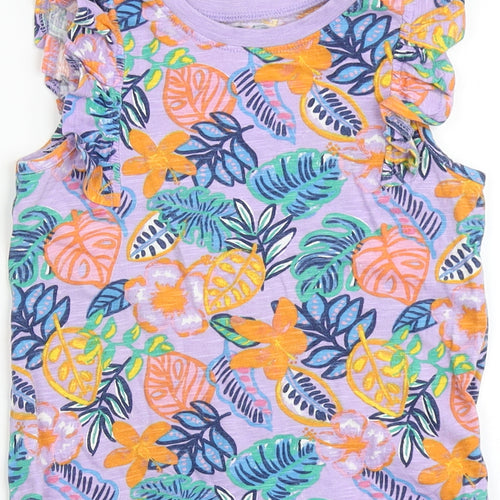 Dunnes Stores Girls Purple Floral 100% Cotton Basic Tank Size 4-5 Years Round Neck