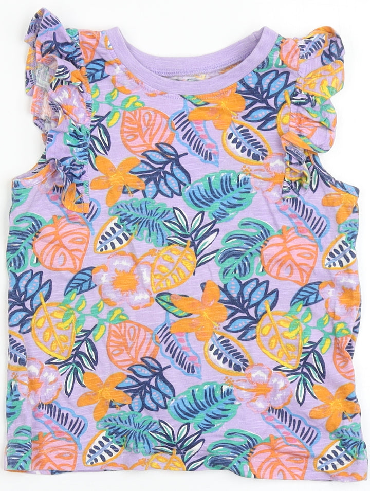 Dunnes Stores Girls Purple Floral 100% Cotton Basic Tank Size 4-5 Years Round Neck