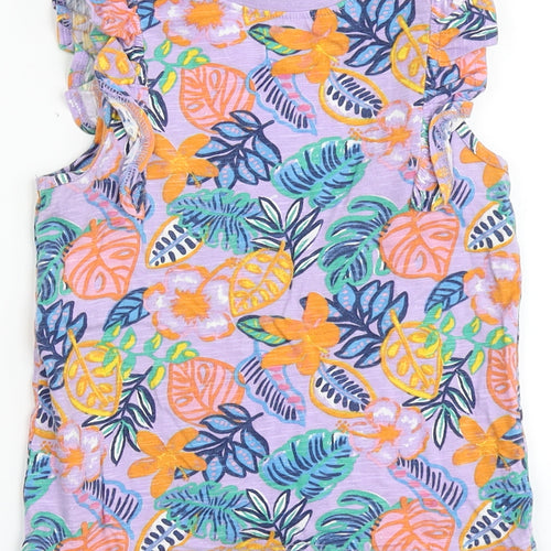 Dunnes Stores Girls Purple Floral 100% Cotton Basic Tank Size 4-5 Years Round Neck