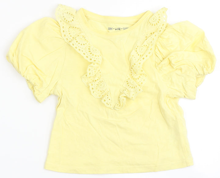 F&F Girls Yellow  100% Cotton Basic T-Shirt Size 4-5 Years Round Neck