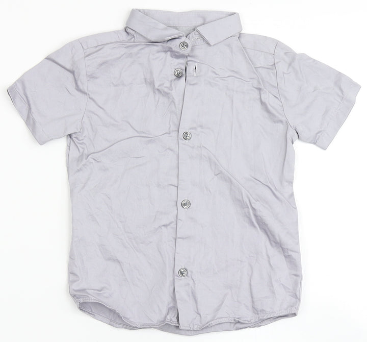 River Island Boys Grey  100% Cotton Basic Button-Up Size 12-18 Months Round Neck Button