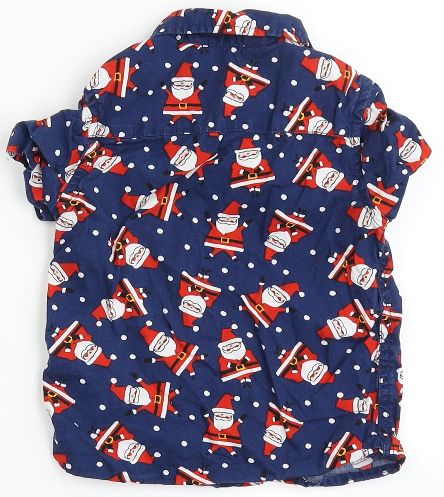 M&Co  Blue  100% Cotton Basic Button-Up Size 12-18 Months Round Neck Button - Santa