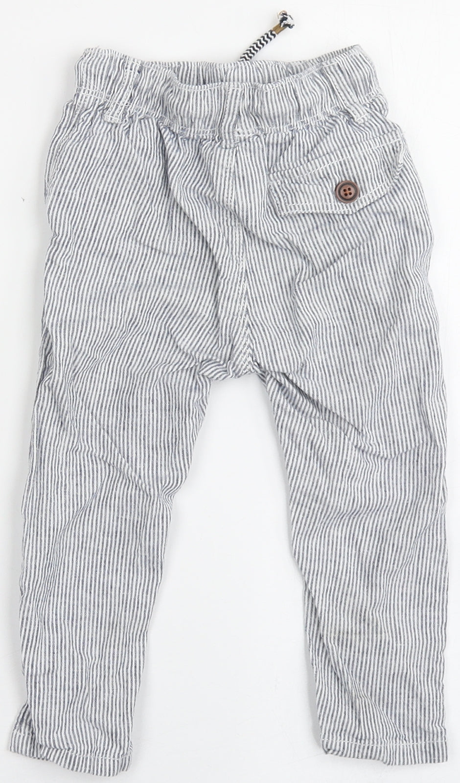 NEXT Boys Blue Striped Linen Cargo Trousers Size 12-18 Months  Drawstring