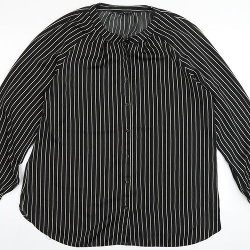 Et Vous Womens Black Striped Polyester Basic Blouse Size 14 Round Neck