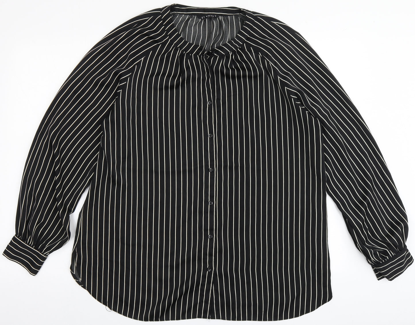 Et Vous Womens Black Striped Polyester Basic Blouse Size 14 Round Neck