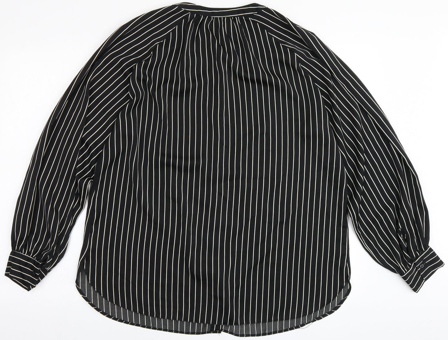 Et Vous Womens Black Striped Polyester Basic Blouse Size 14 Round Neck