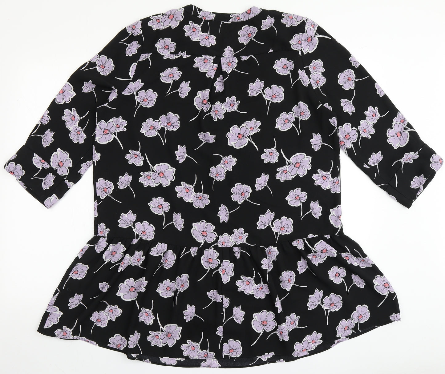 Papaya Womens Black Floral Polyester Basic Blouse Size 14 Round Neck