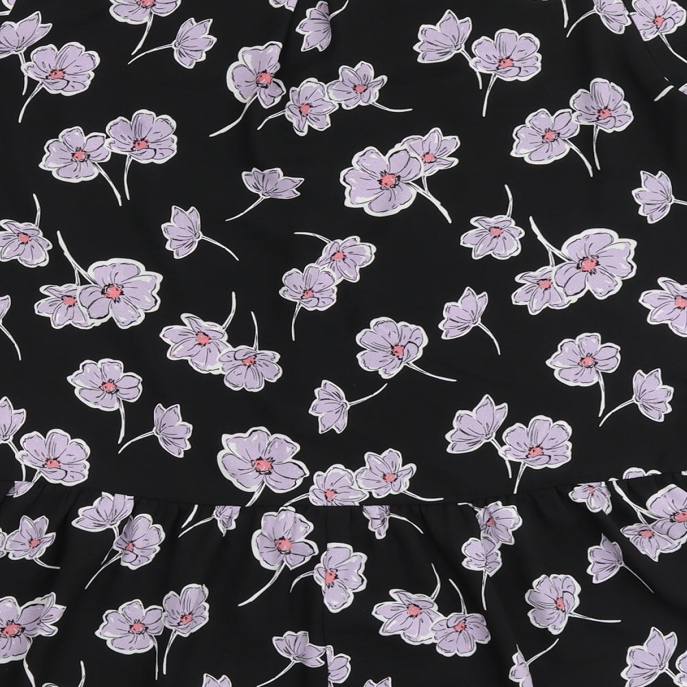 Papaya Womens Black Floral Polyester Basic Blouse Size 14 Round Neck
