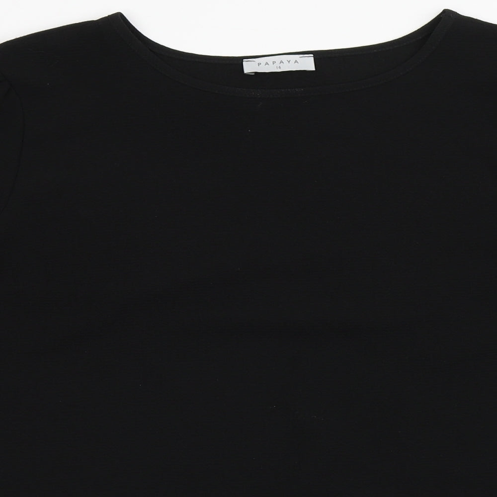Papaya Womens Black  Polyester Basic Blouse Size 14 Round Neck