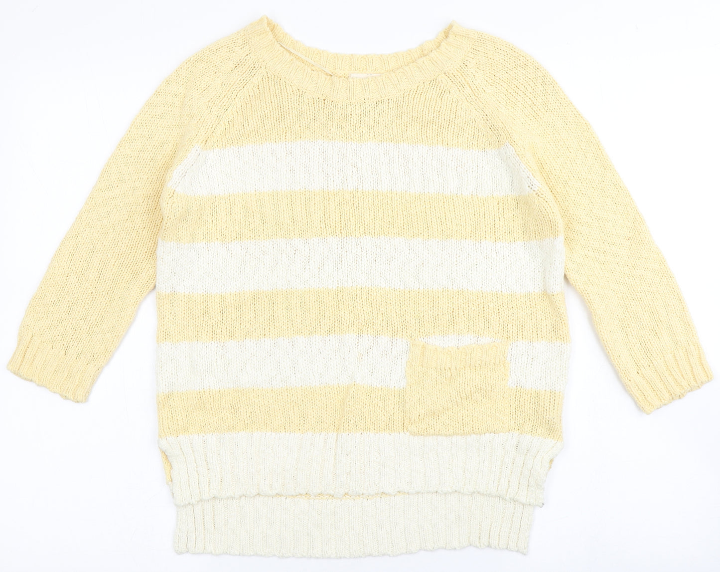New Look Womens Yellow Round Neck Striped 100% Cotton Pullover Jumper Size 10