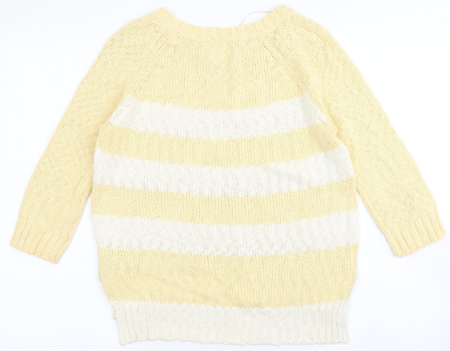New Look Womens Yellow Round Neck Striped 100% Cotton Pullover Jumper Size 10