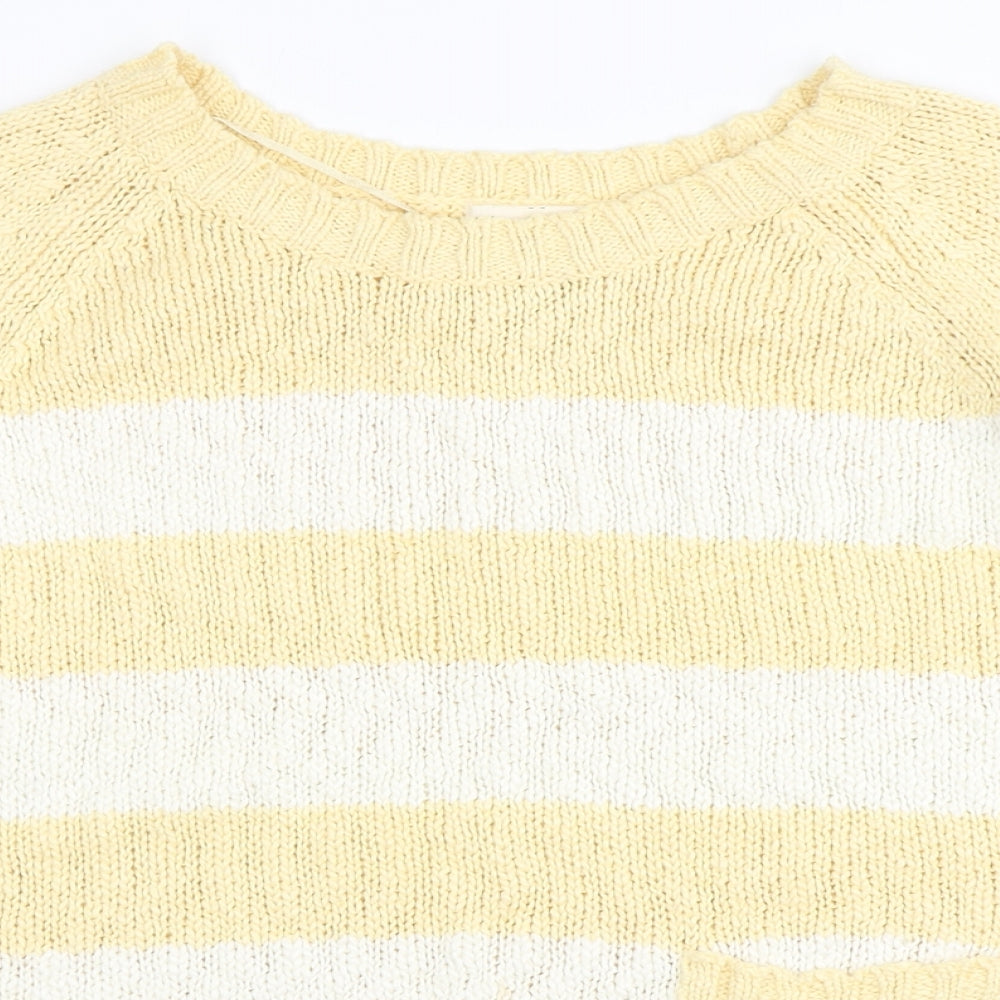 New Look Womens Yellow Round Neck Striped 100% Cotton Pullover Jumper Size 10