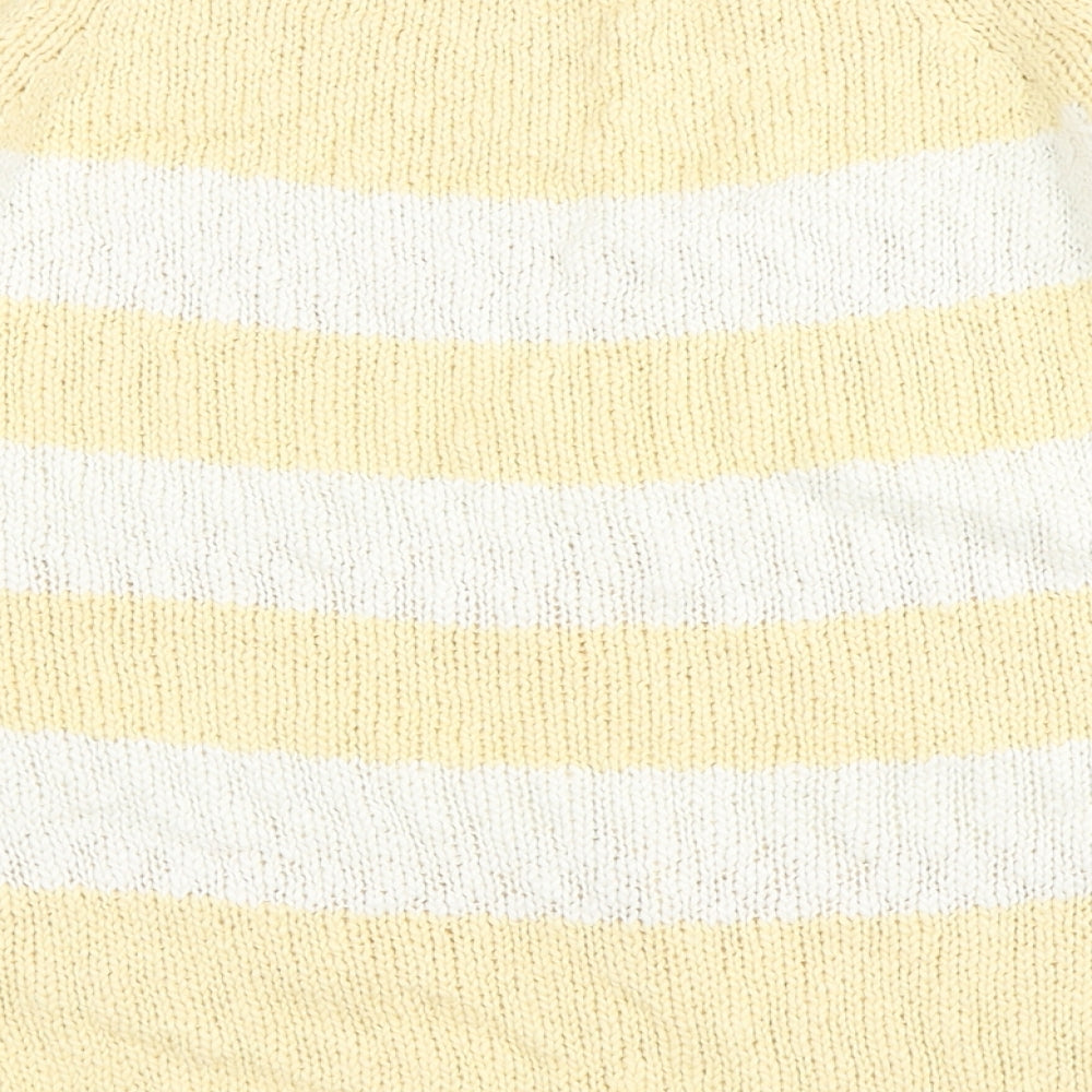 New Look Womens Yellow Round Neck Striped 100% Cotton Pullover Jumper Size 10