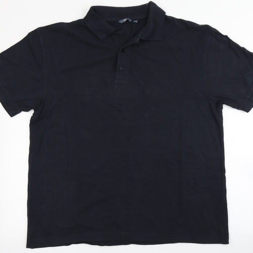 Easy Mens Blue  100% Cotton  Polo Size L Round Neck Button