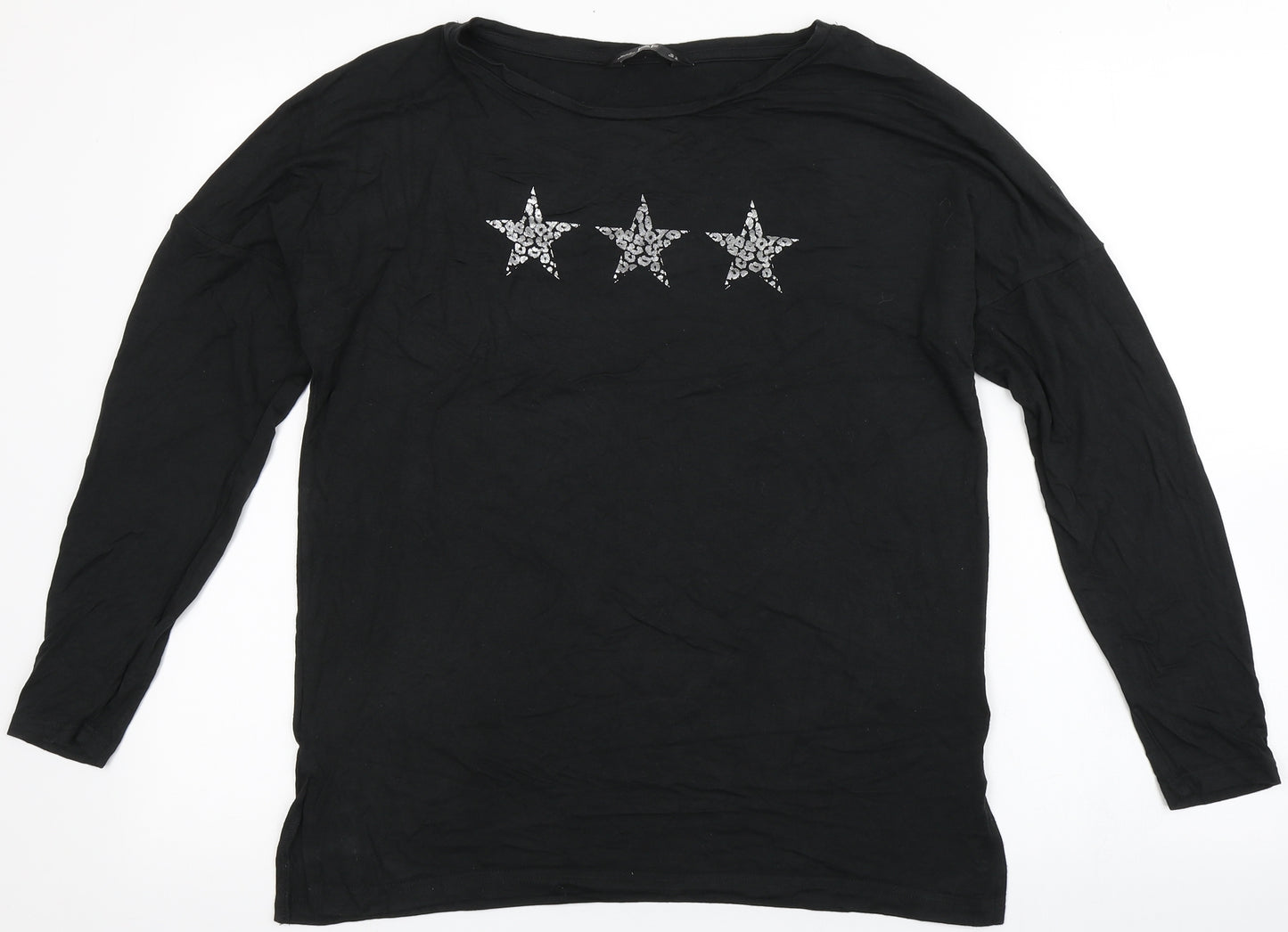 F&F Womens Black  Viscose Basic T-Shirt Size 10 Round Neck - Stars