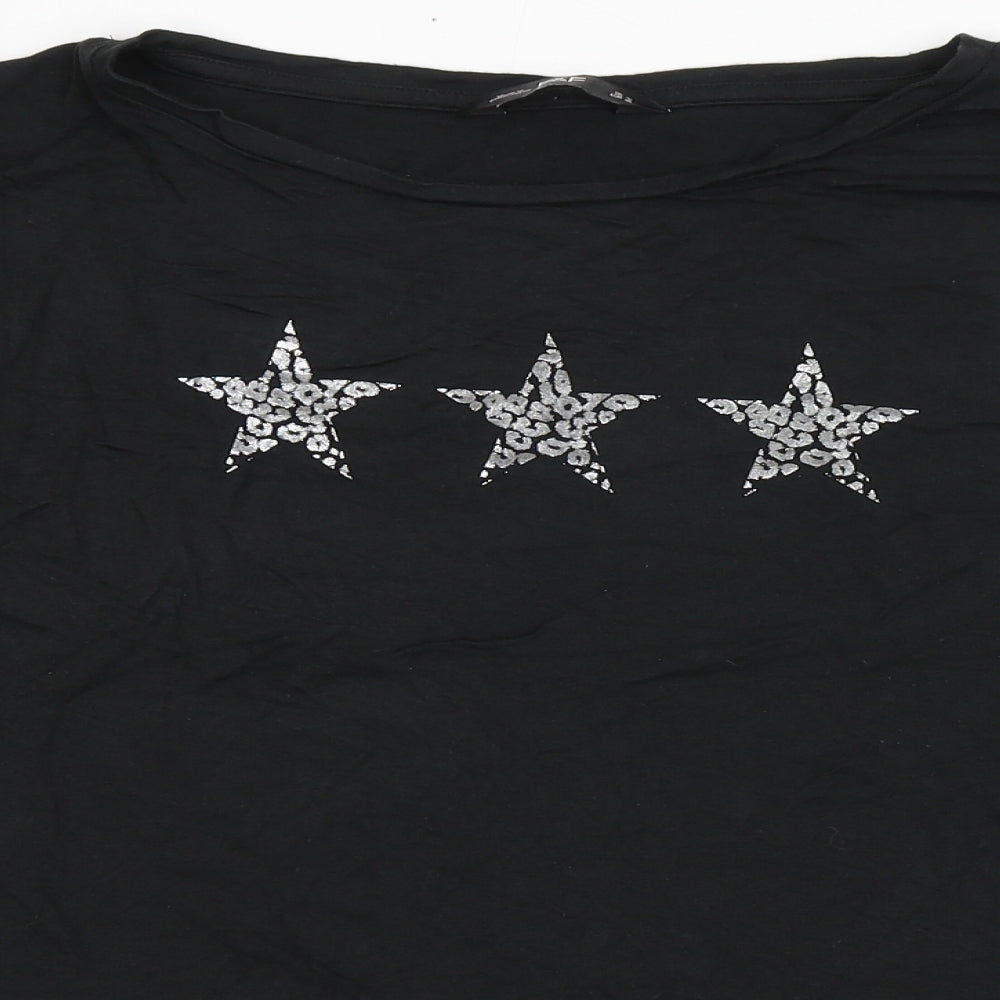 F&F Womens Black  Viscose Basic T-Shirt Size 10 Round Neck - Stars