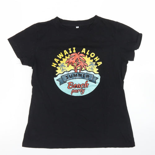 SheIn Womens Black  Cotton Basic T-Shirt Size S Crew Neck - Beach Party