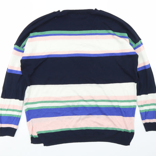 M&S Collection Womens Blue Crew Neck Striped Acrylic Pullover Jumper Size M