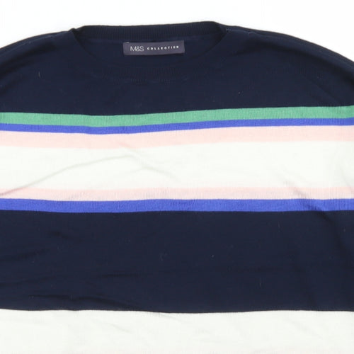 M&S Collection Womens Blue Crew Neck Striped Acrylic Pullover Jumper Size M