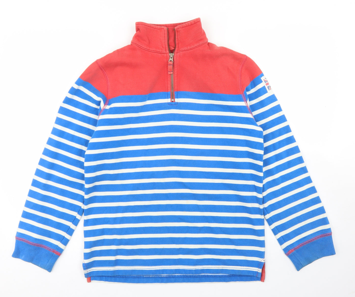 Mini Boden Boys Blue Striped Cotton Pullover Sweatshirt Size 11-12 Years  Zip