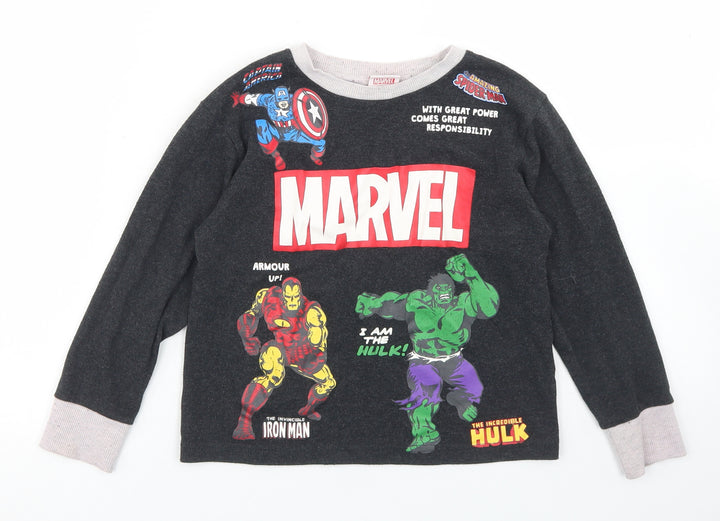 Matalan Boys Grey Cotton Basic T-Shirt Size 7 Years Crew Neck - Marvel Avengers