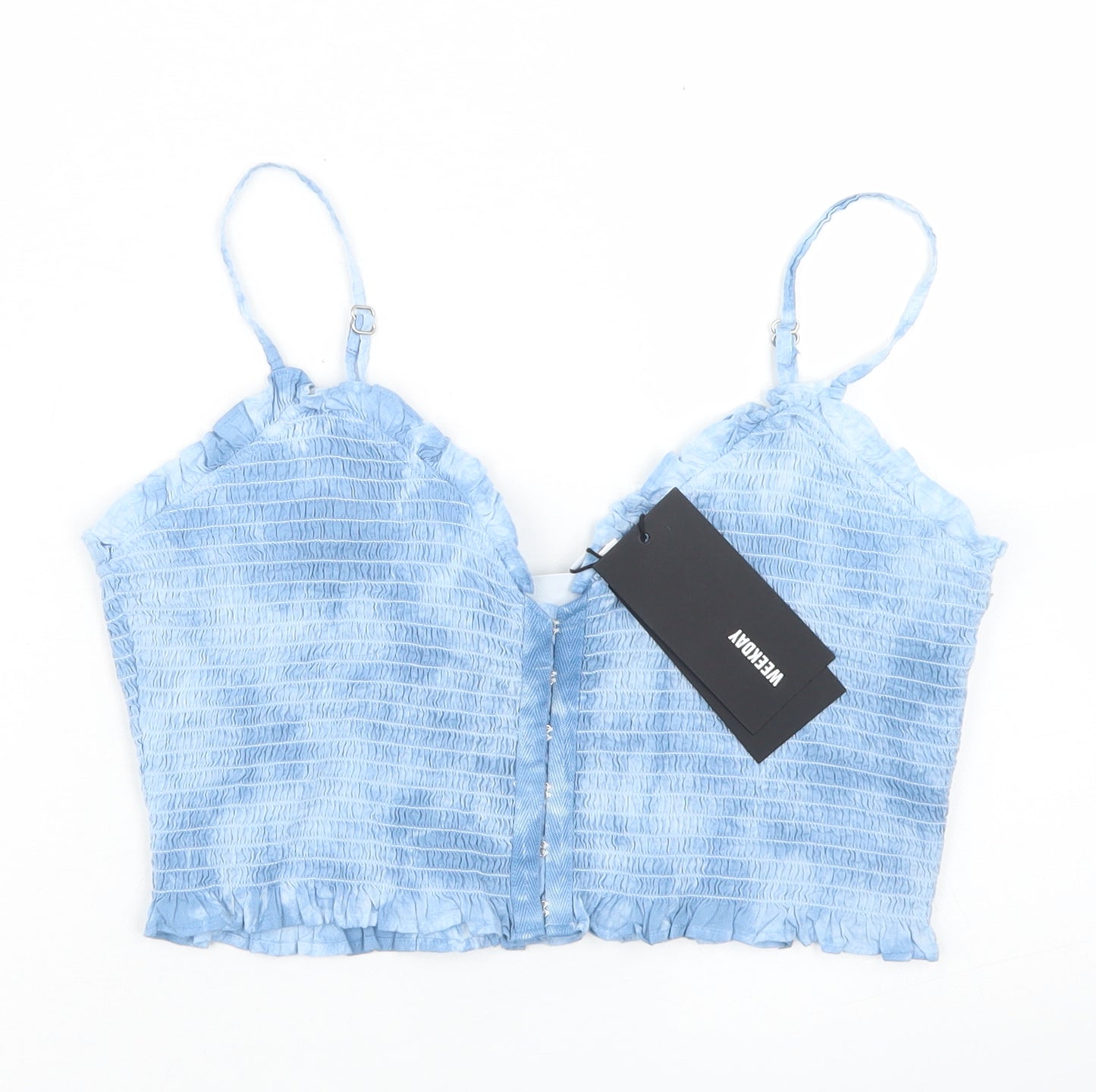 Weekday Womens Blue  Cotton Cropped Tank Size S Sweetheart