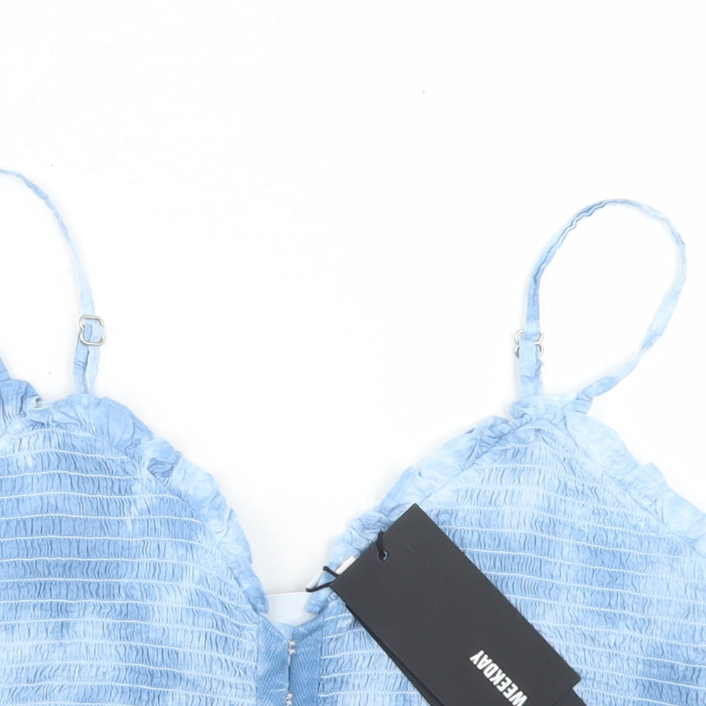 Weekday Womens Blue  Cotton Cropped Tank Size S Sweetheart