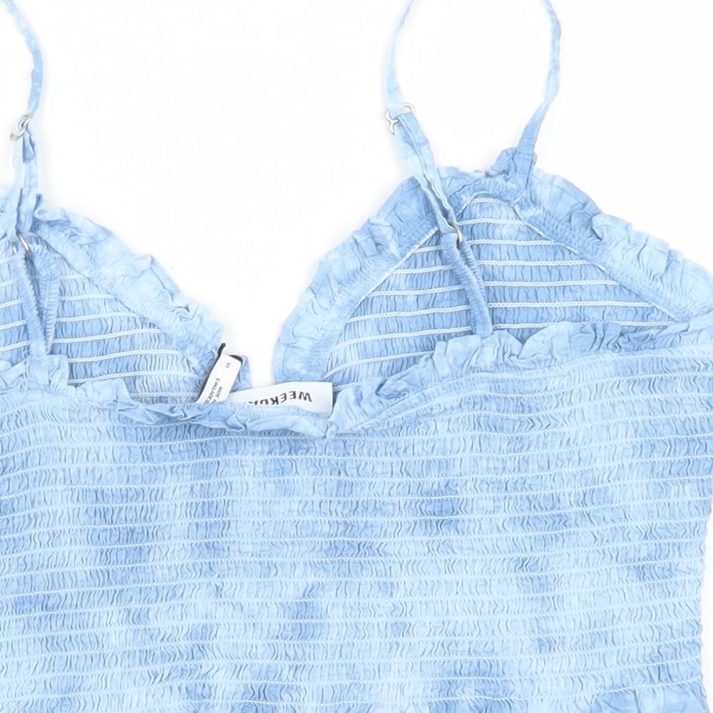 Weekday Womens Blue  Cotton Cropped Tank Size S Sweetheart