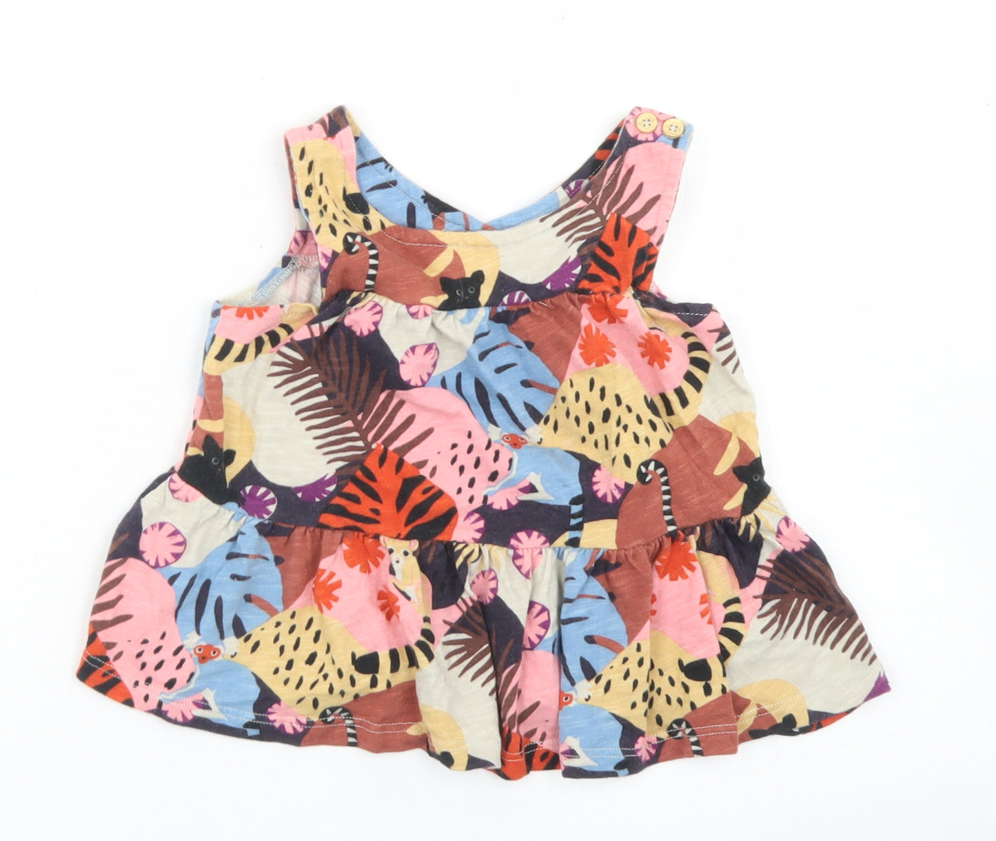 NEXT Girls Multicoloured  Cotton Basic Tank Size 2-3 Years Round Neck Button - Bush Babies, Jungle Print