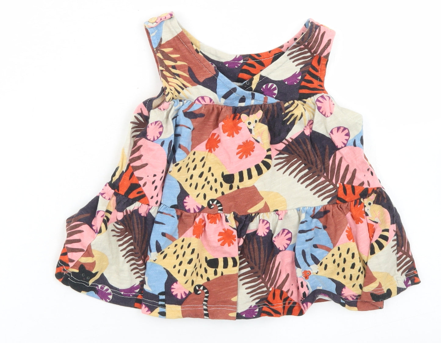 NEXT Girls Multicoloured  Cotton Basic Tank Size 2-3 Years Round Neck Button - Bush Babies, Jungle Print