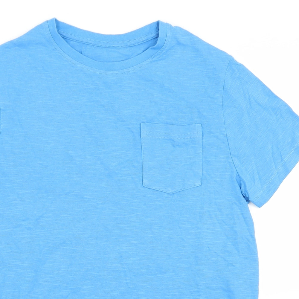 Marks and Spencer Boys Blue  Cotton Basic T-Shirt Size 12-13 Years Crew Neck  - Chest Pocket