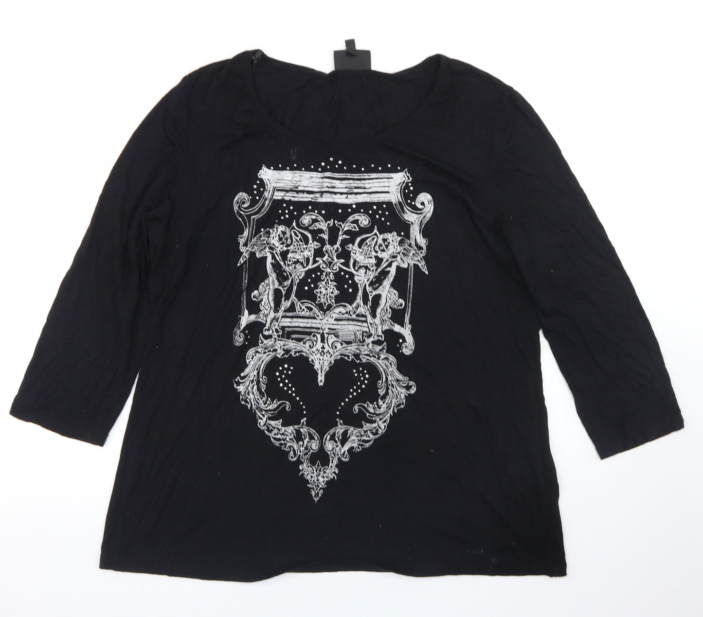 Antthony Womens Black  Viscose Basic T-Shirt Size XL Round Neck