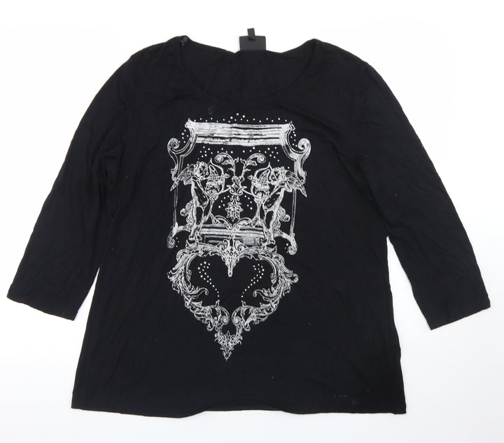 Antthony Womens Black Viscose Basic T-Shirt Size XL Round Neck