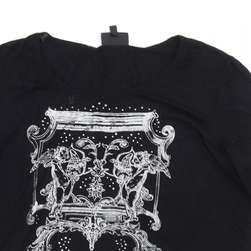 Antthony Womens Black  Viscose Basic T-Shirt Size XL Round Neck