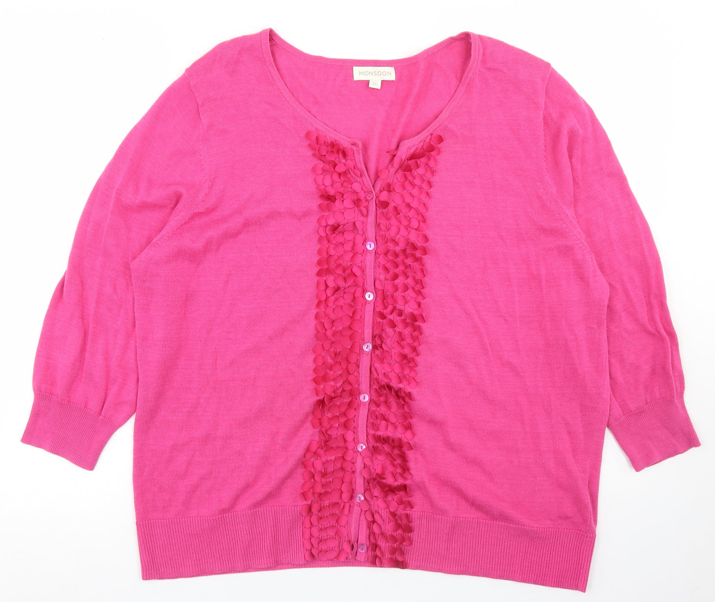 Monsoon Womens Pink Crew Neck  Cotton Cardigan Jumper Size XL