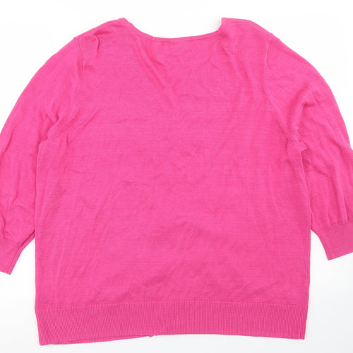 Monsoon Womens Pink Crew Neck  Cotton Cardigan Jumper Size XL