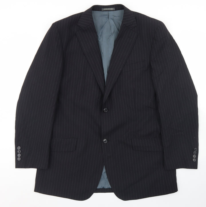 Greenwoods Mens Black Striped Polyester Jacket Blazer Size 42