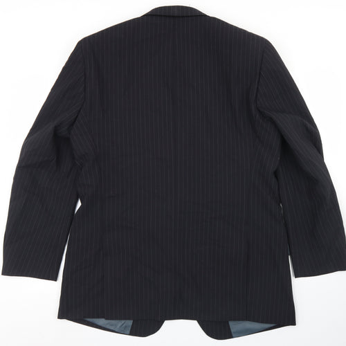 Greenwoods Mens Black Striped Polyester Jacket Blazer Size 42
