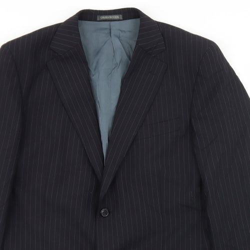 Greenwoods Mens Black Striped Polyester Jacket Blazer Size 42