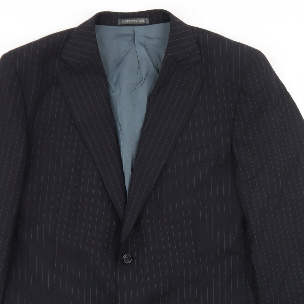 Greenwoods Mens Black Striped Polyester Jacket Blazer Size 42