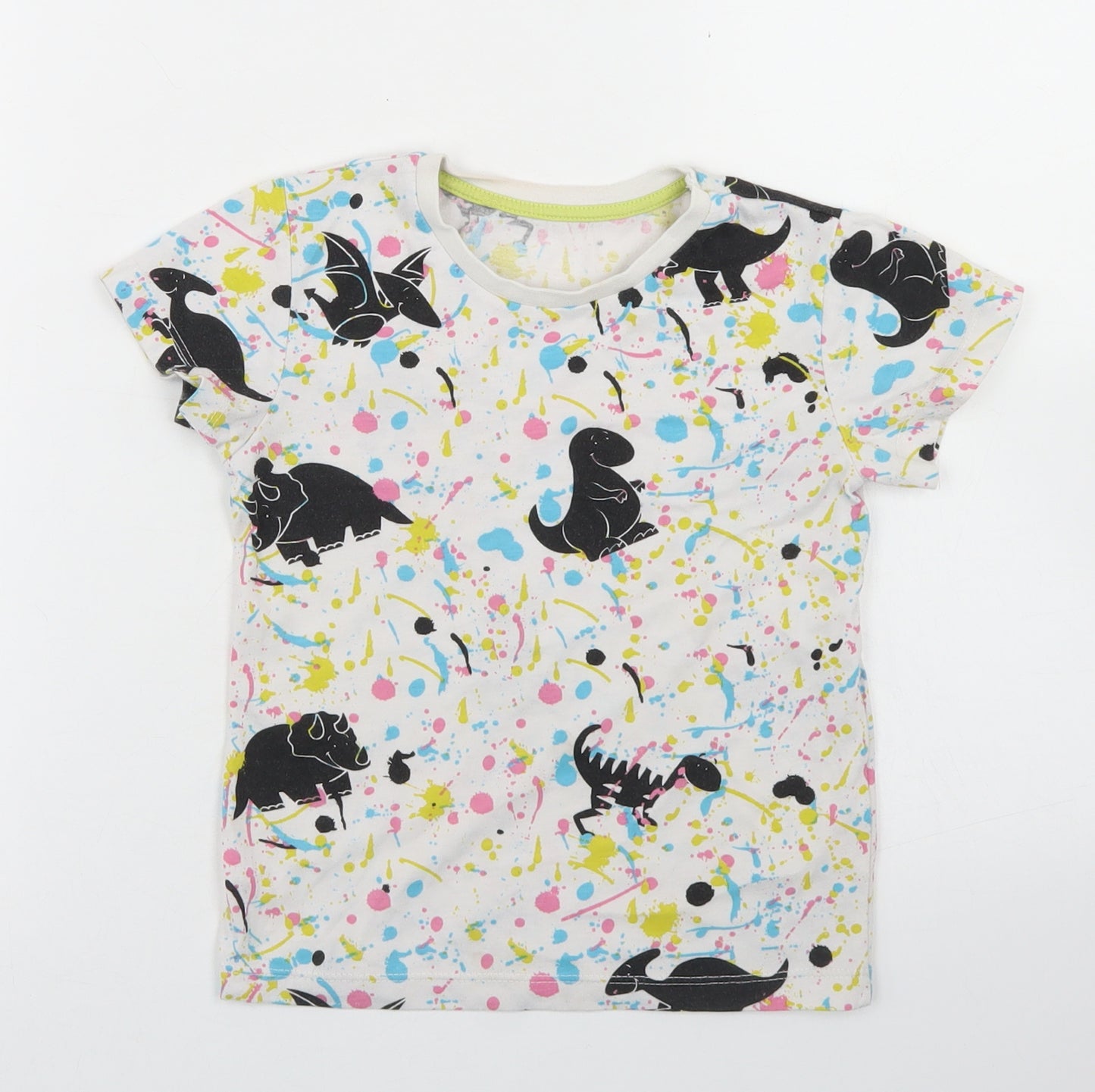 Matalan Boys White Spotted Cotton Basic T-Shirt Size 3-4 Years Crew Neck  - Dinosaurs