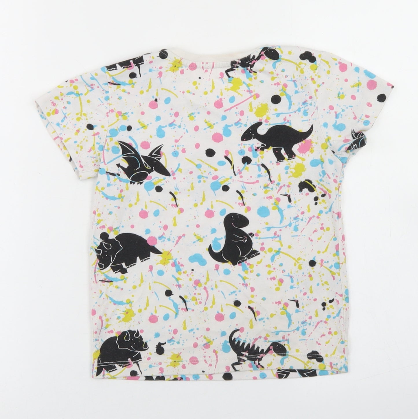 Matalan Boys White Spotted Cotton Basic T-Shirt Size 3-4 Years Crew Neck  - Dinosaurs